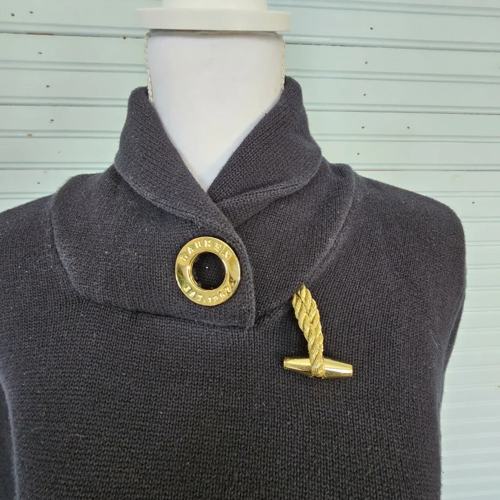 Lauren Ralph Lauren Black 100% Cotton Pullover Shawl Collar Gold Toggle Size L‎